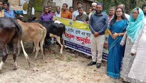 বগুড়ায় সুবিধাভোগীদের মাঝে সরকারি অনুদানে গরু-ছাগল বিতরণ