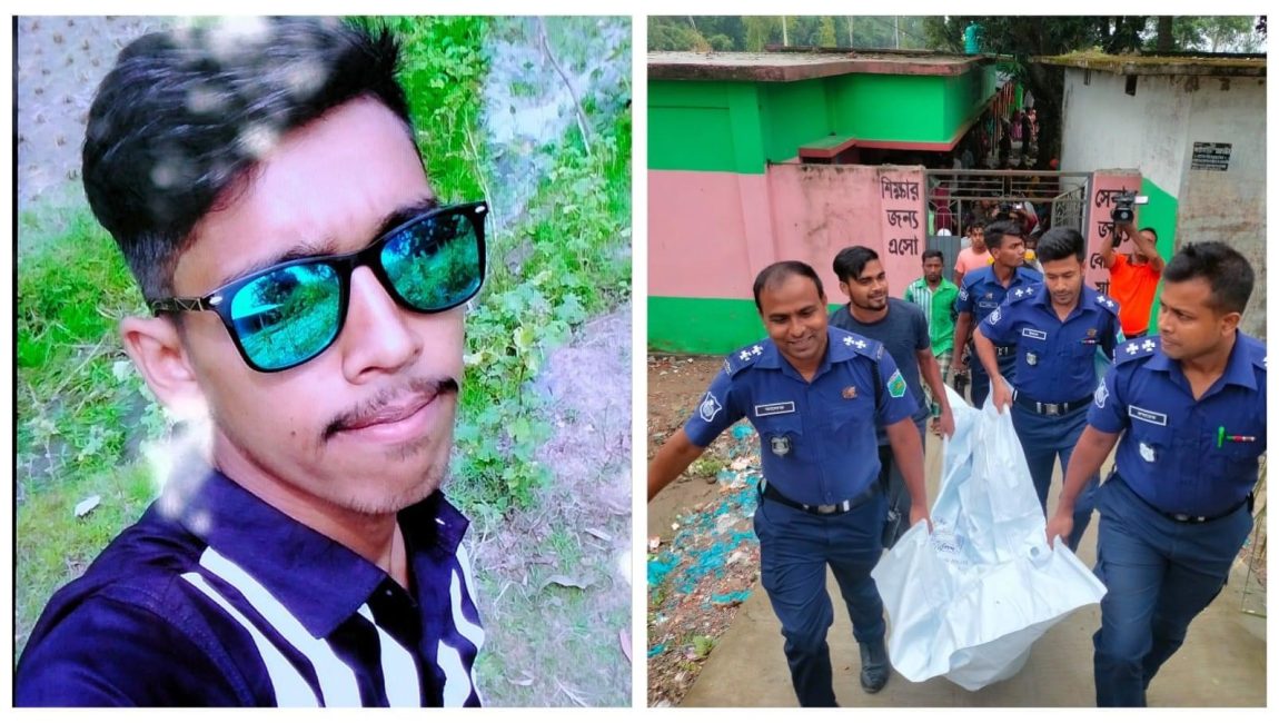 নিহত রবিন। পাশে নিহত রবিনের লাশ উদ্ধার করে নিয়ে যাওয়া হচ্ছে। ছবিঃ এনসিএন