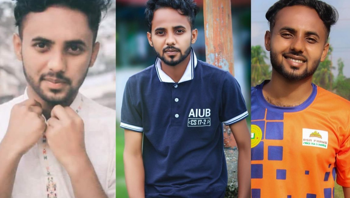 বগুড়ায় ট্রাকের চাপায় নিহত বাপ্পি (মাঝে), দুইপাশে আহত অভি ও পিয়াল। ছবি কলাজ: এনসিএন